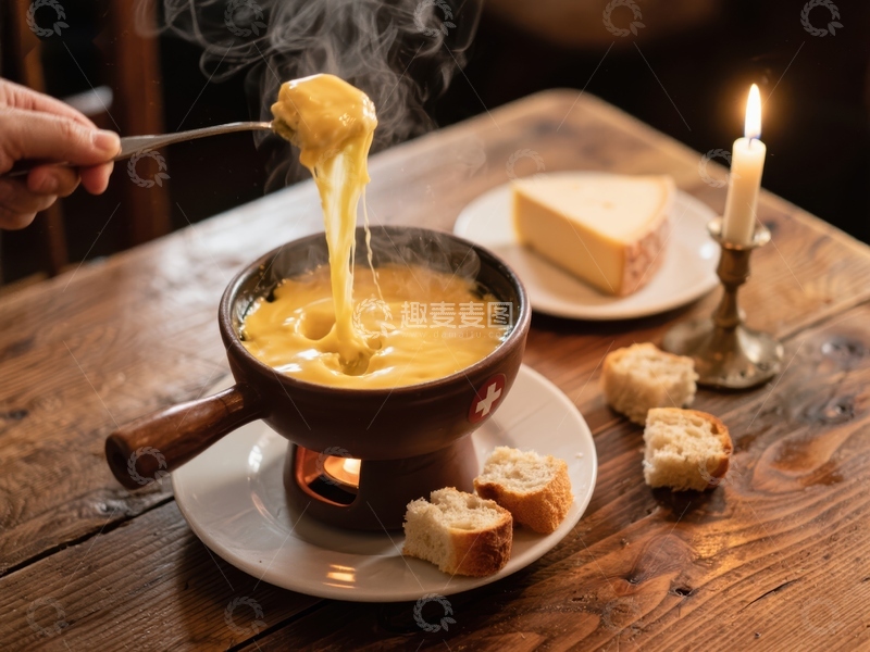 高清大图下载【趣麦麦图】热气腾腾的奶酪火锅与面包
