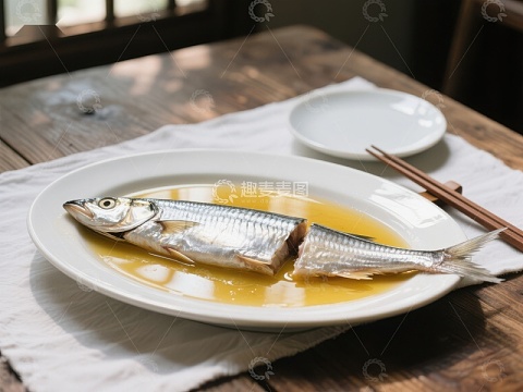 清蒸鱼配汤汁，摆盘简洁优雅
