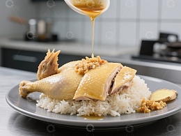 浇汁白切鸡配米饭