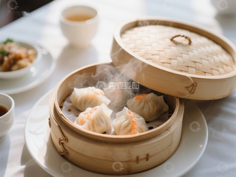 高清大图下载【趣麦麦图】热气腾腾的蒸饺，传统美食享受