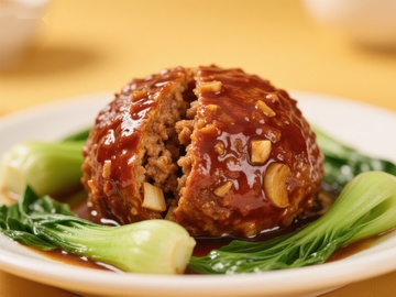 红烧狮子头配青菜