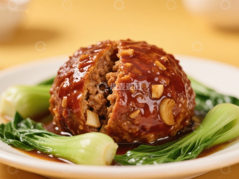 高清大图下载【趣麦麦图】红烧狮子头配青菜