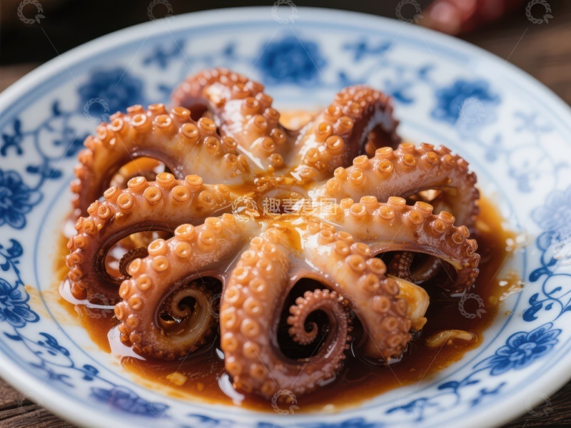 高清大图下载【趣麦麦图】酱汁淋浇的章鱼美食
