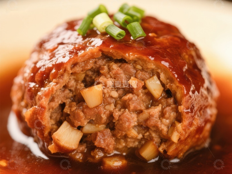 高清大图下载【趣麦麦图】酱汁肉丸特写，点缀葱花