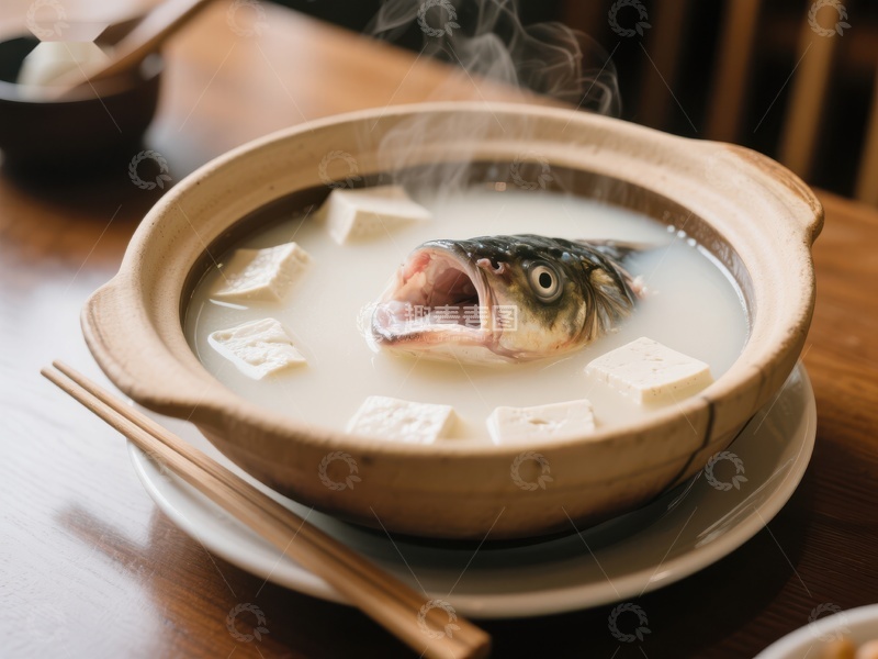高清大图下载【趣麦麦图】鱼头豆腐汤热气腾腾