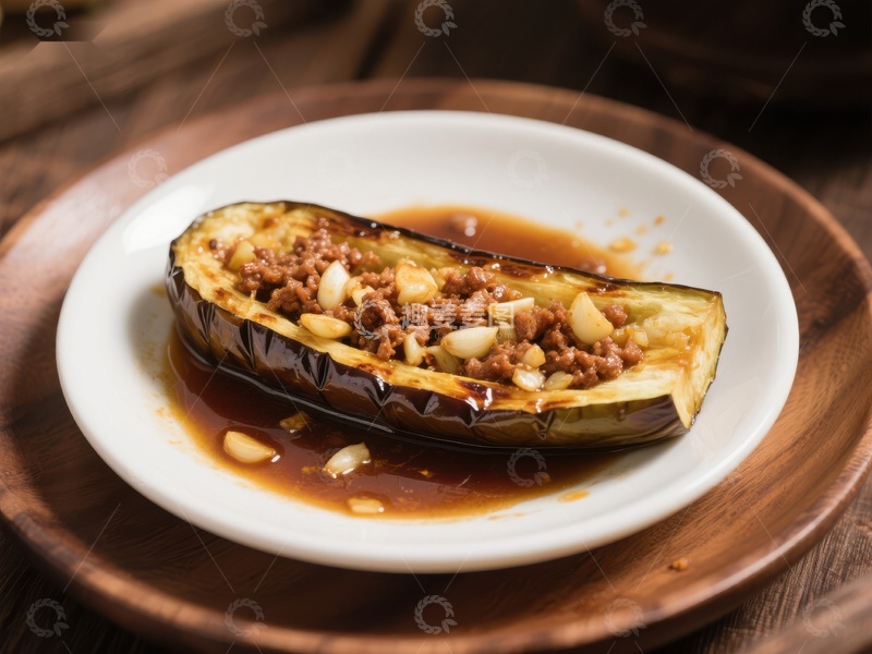 高清大图下载【趣麦麦图】酱汁烤茄子配蒜蓉肉末