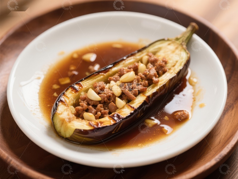 高清大图下载【趣麦麦图】烤茄子配肉末与坚果