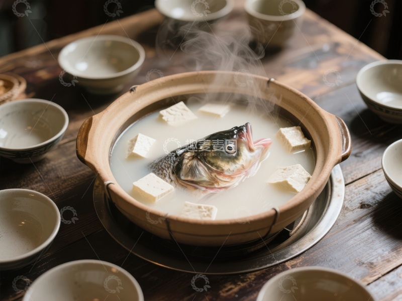 高清大图下载【趣麦麦图】热气腾腾的鱼头豆腐汤