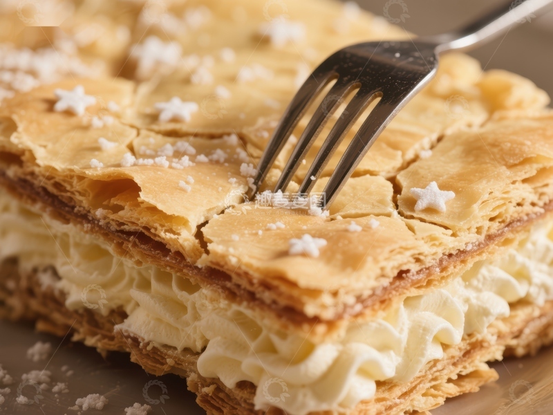 高清大图下载【趣麦麦图】叉子轻插奶油千层酥