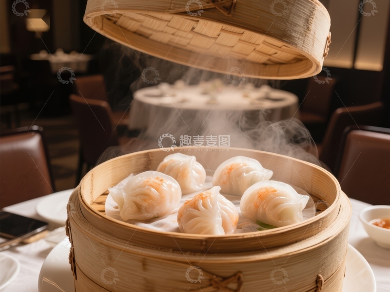 高清大图下载【趣麦麦图】热气腾腾的蒸饺，中式美食享受