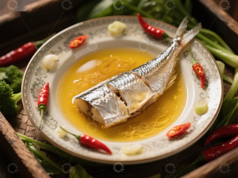 高清大图下载【趣麦麦图】清蒸鱼配辣椒汤