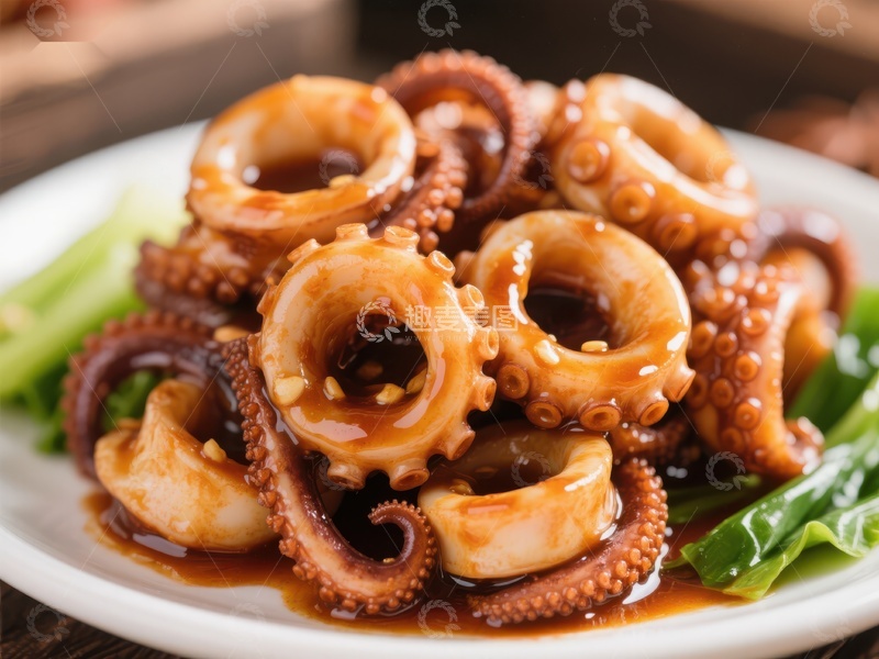 高清大图下载【趣麦麦图】酱汁章鱼圈美食特写