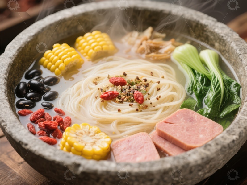 高清大图下载【趣麦麦图】热气腾腾的石锅面条