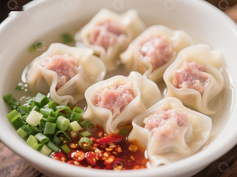 鲜美馄饨配葱花辣椒油