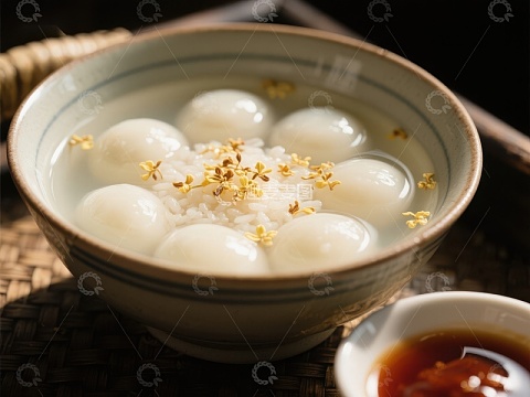 桂花汤圆配糖浆，传统美食