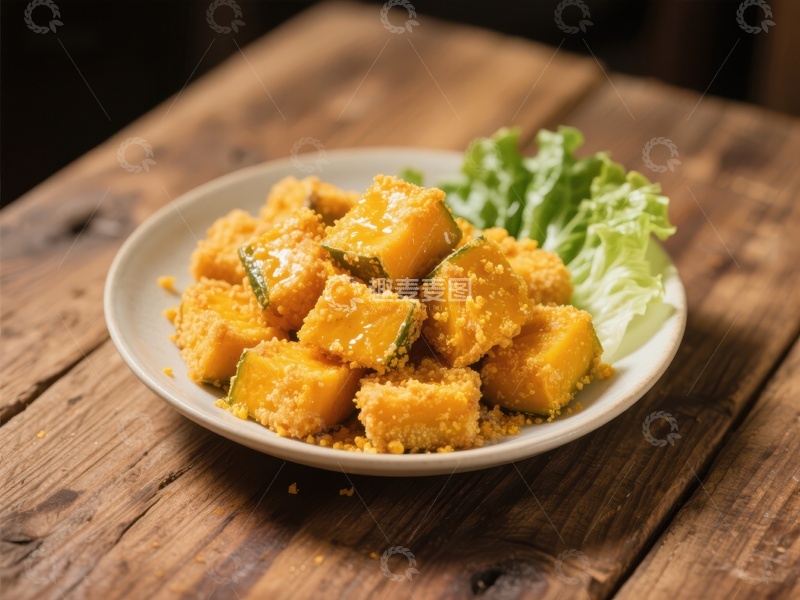 高清大图下载【趣麦麦图】金黄酥脆南瓜块配生菜