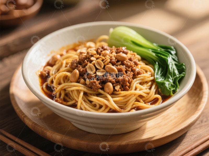 高清大图下载【趣麦麦图】香辣花生拌面配青菜