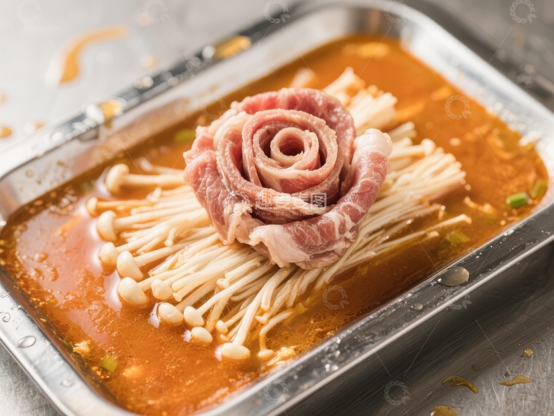 高清大图下载【趣麦麦图】金针菇上的玫瑰肉卷