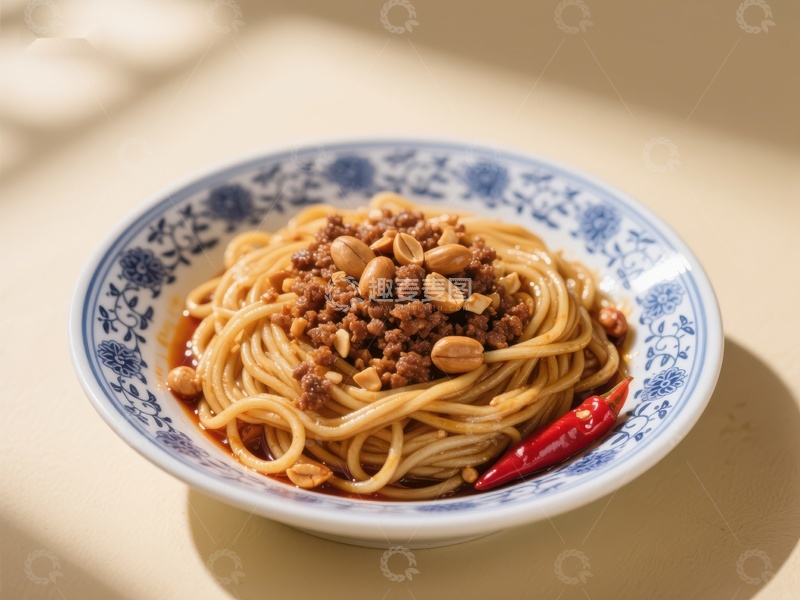 高清大图下载【趣麦麦图】花生酱拌面配红椒