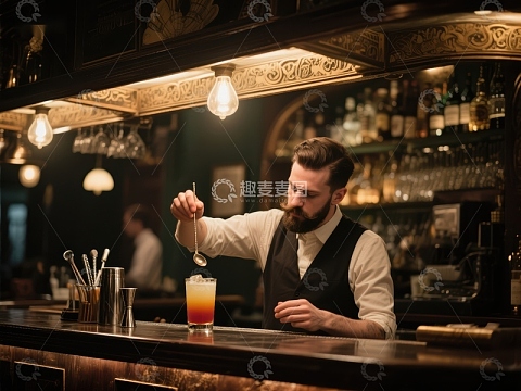 调酒师精心制作鸡尾酒