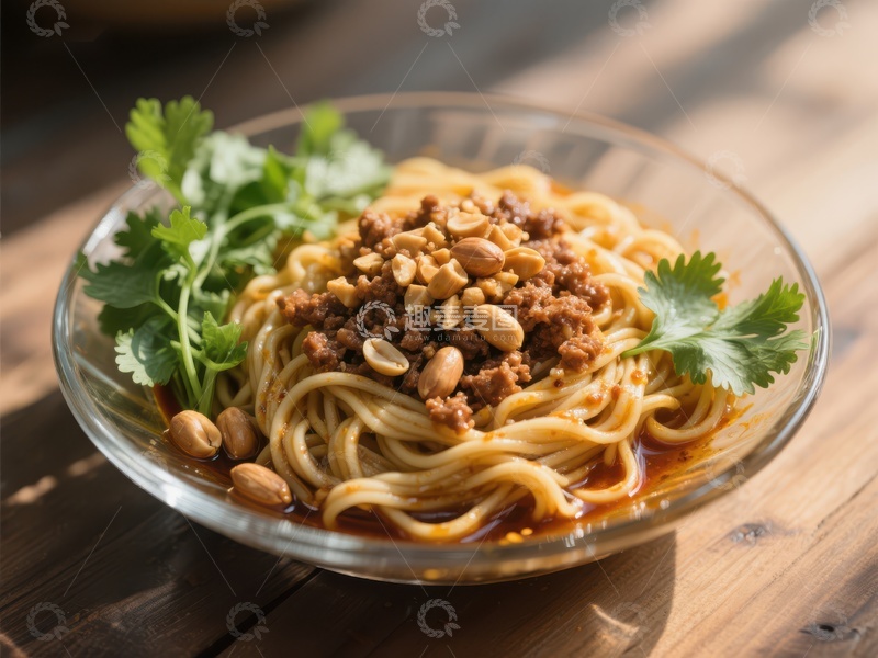 高清大图下载【趣麦麦图】香辣拌面配花生与香菜