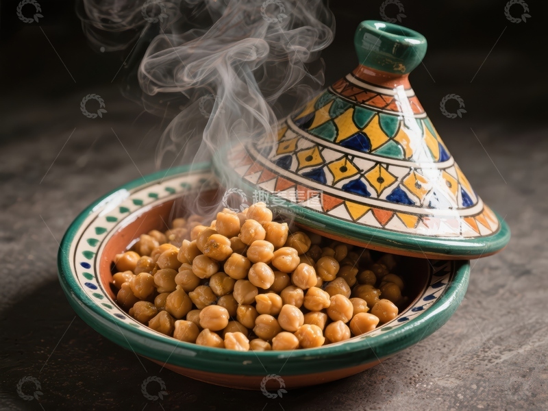 高清大图下载【趣麦麦图】热气腾腾的陶瓷锅装鹰嘴豆