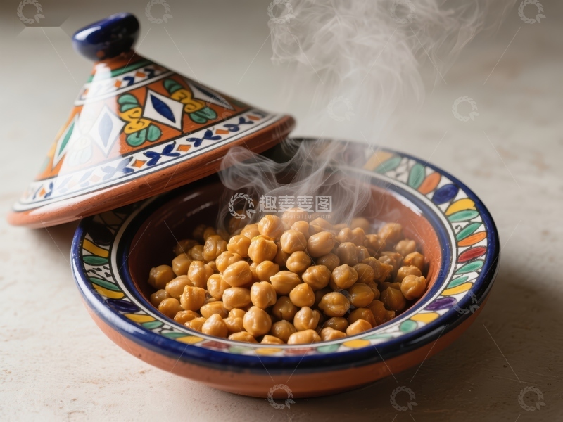高清大图下载【趣麦麦图】热气腾腾的鹰嘴豆陶锅