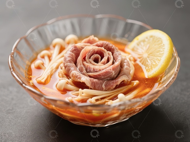 精致肉卷与金针菇汤