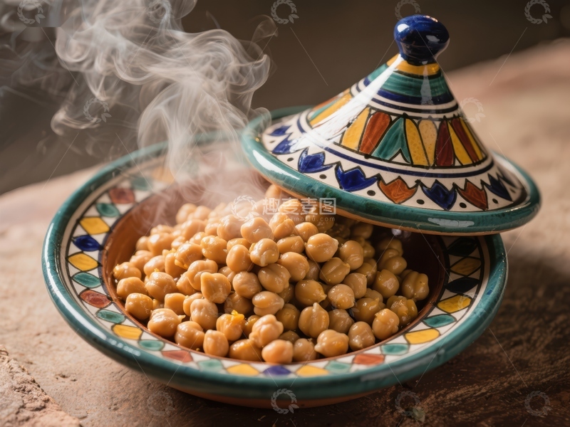 高清大图下载【趣麦麦图】热气腾腾的鹰嘴豆与彩绘陶器