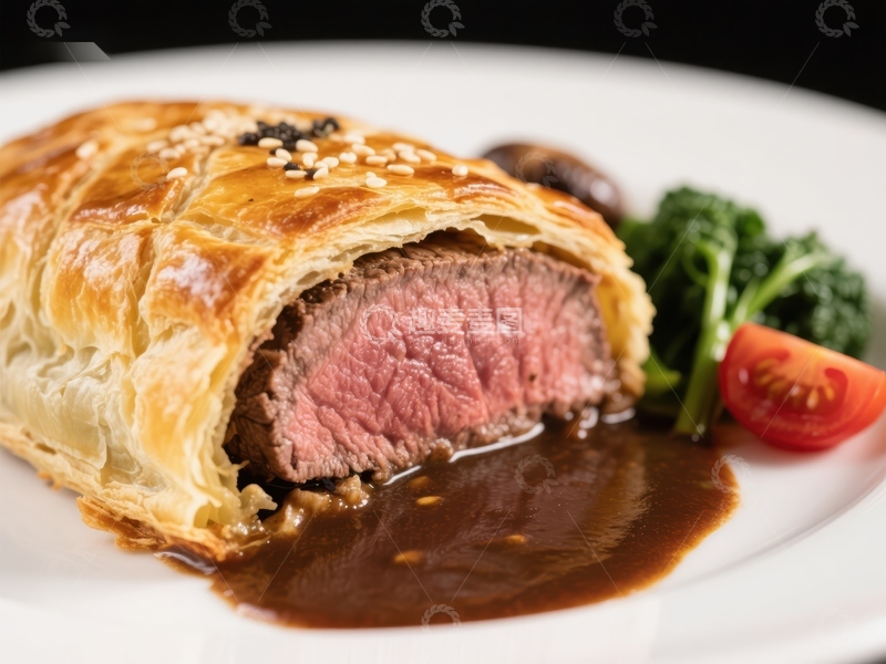 高清大图下载【趣麦麦图】酥皮牛肉卷配时蔬与酱汁