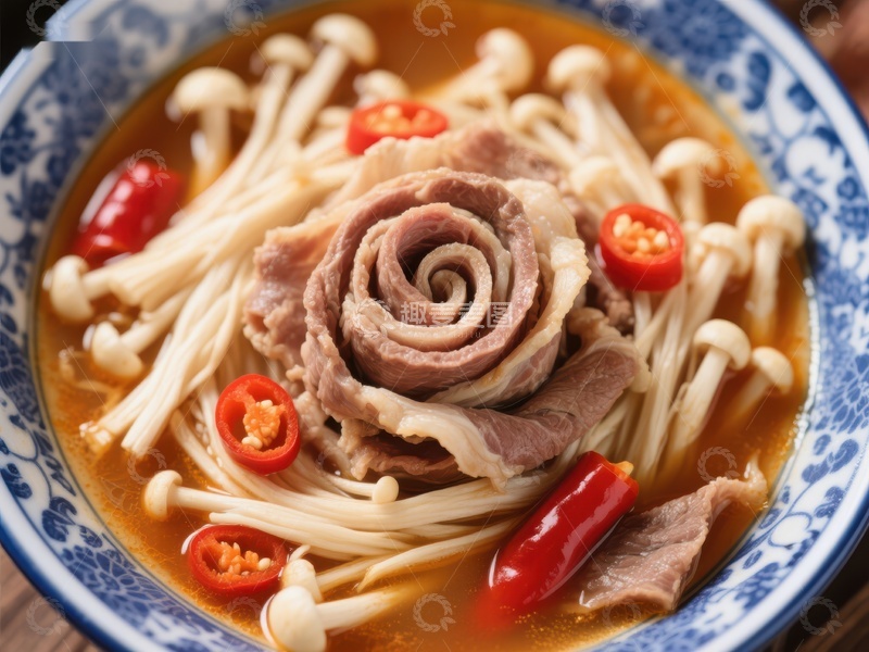 高清大图下载【趣麦麦图】金针菇牛肉汤，鲜美诱人