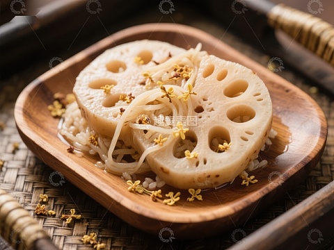 莲藕切片配豆芽，清新美味