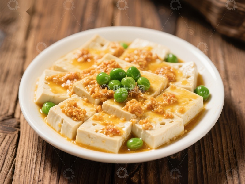 高清大图下载【趣麦麦图】金蒜青豆豆腐美食