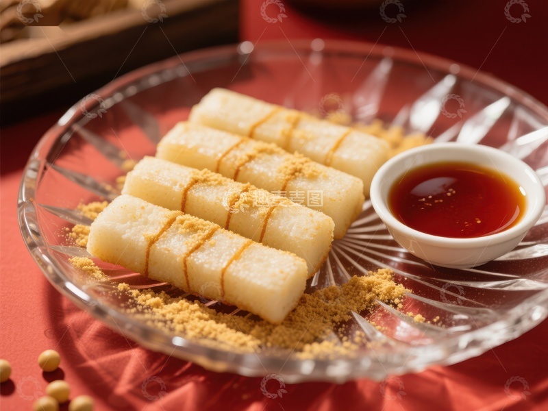 高清大图下载【趣麦麦图】传统美食：裹粉蒸糕配蘸酱