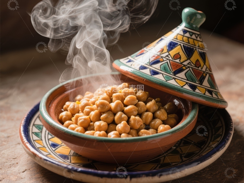 高清大图下载【趣麦麦图】热气腾腾的塔吉锅豆类美食