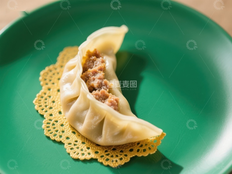 高清大图下载【趣麦麦图】绿色盘上的美味饺子