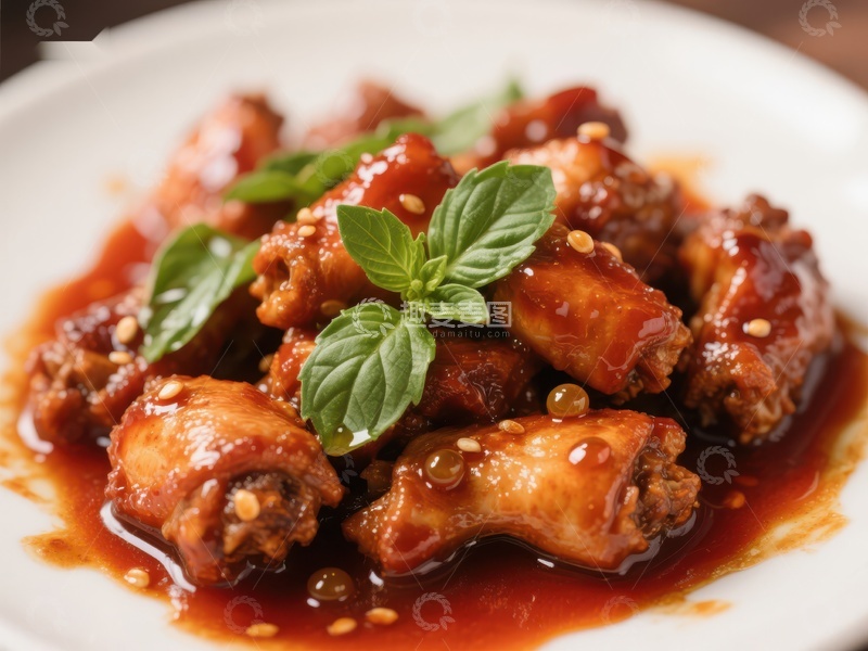高清大图下载【趣麦麦图】美味酱汁鸡翅配新鲜香草