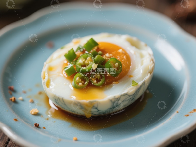 高清大图下载【趣麦麦图】蒸蛋配青椒圈，美味可口