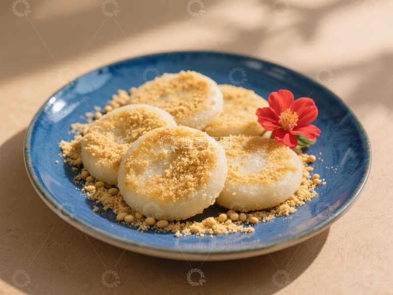 高清大图下载【趣麦麦图】传统糕点配以红色花朵装饰