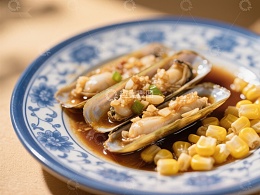 蒜蓉蒸蛏子配玉米粒