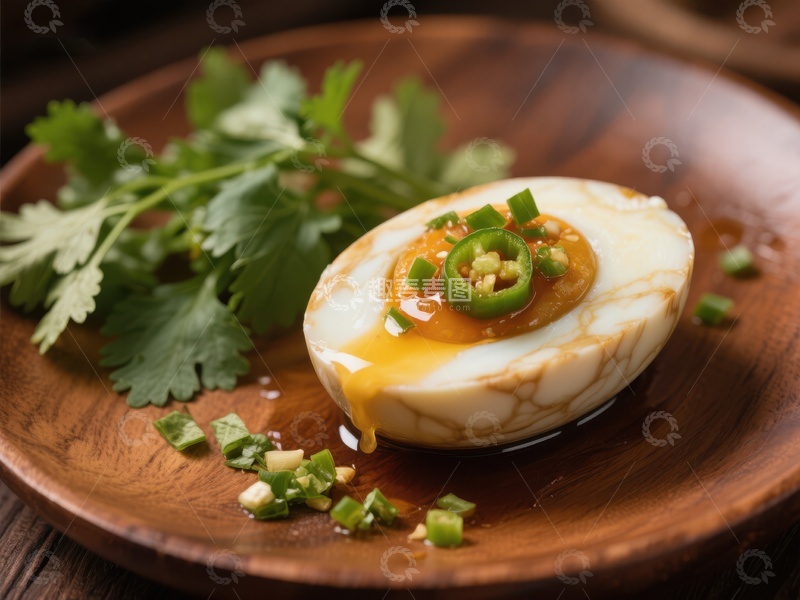 高清大图下载【趣麦麦图】半熟鸡蛋配香菜与辣椒
