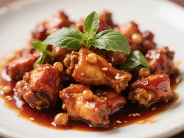 美味酱烧排骨配新鲜薄荷