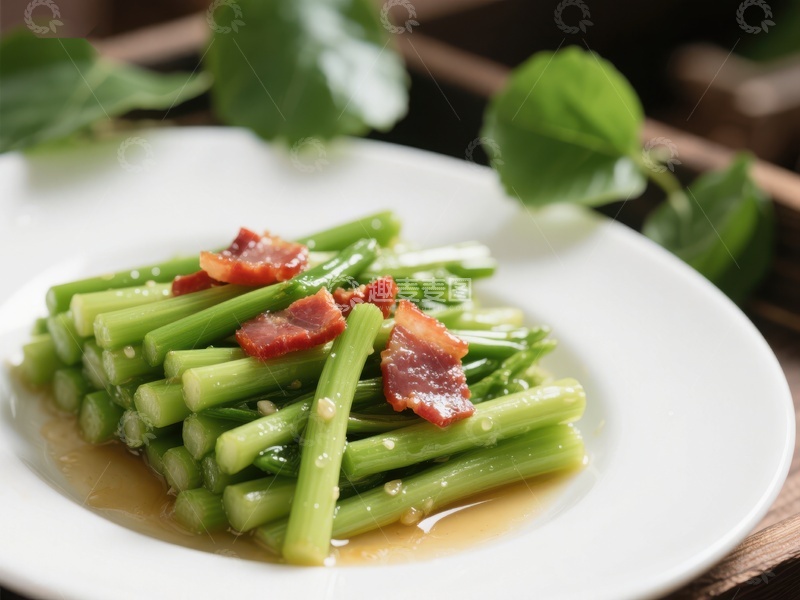 高清大图下载【趣麦麦图】炒芦笋配腊肉，美味家常菜
