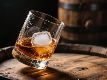 威士忌酒杯与冰块