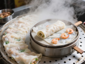 热气腾腾的蒸饺与虾仁