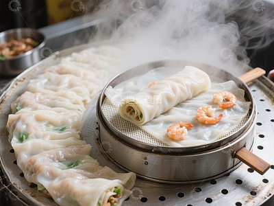 热气腾腾的蒸饺与虾仁
