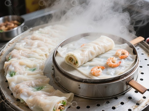热气腾腾的蒸饺与虾仁