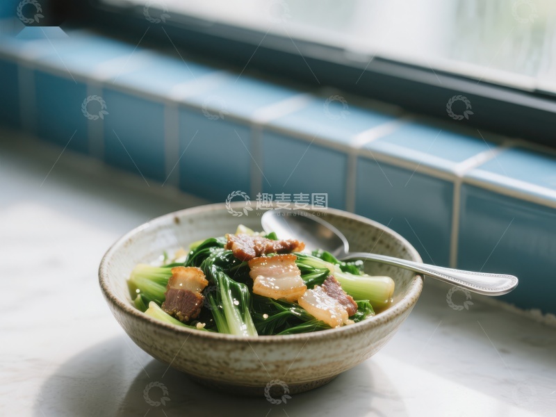 高清大图下载【趣麦麦图】青菜培根汤碗