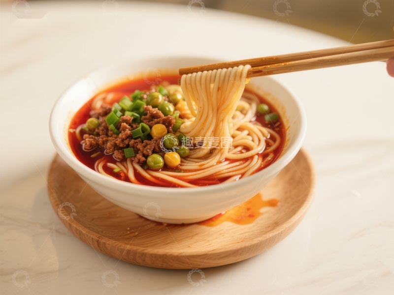 高清大图下载【趣麦麦图】热辣面条配豌豆与肉末