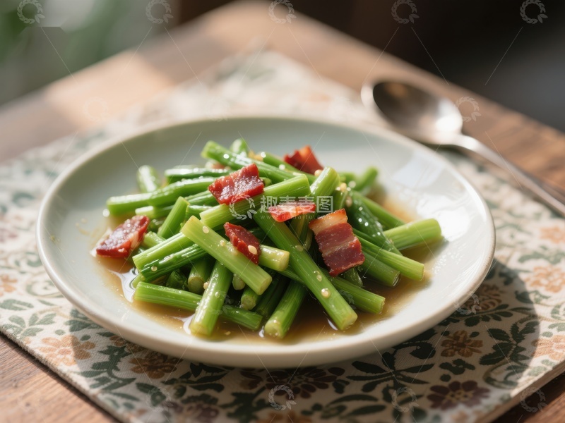 高清大图下载【趣麦麦图】蒜薹炒肉片，美味家常菜